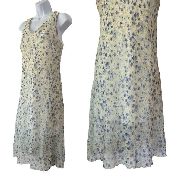 Vintage Sense Ditsy Floral Y2K Fairy V Neck Midi Dress Size M Cottage Prairie - Picture 2 of 6